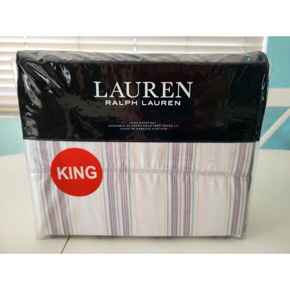 Ralph Lauren Claudia Stripe KING Sheet Set Cream Multi stripped  4 Pc. Set NEW - Picture 1 of 4